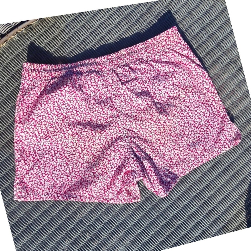 VTG Lord Jeff Swim Trunks Pink white floral vine ditsy M 32-34 USA shorty shorts